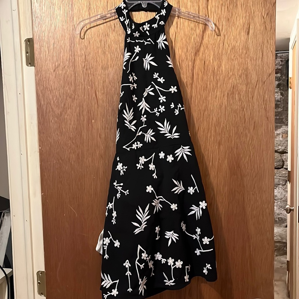 Millie Mackintosh black and white floral embroidered bow back halter dress